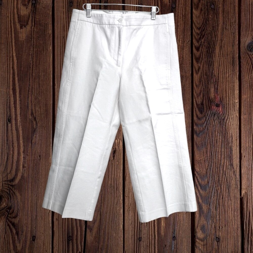 ANN TAYLOR Factory Petite Wide Leg Cropped High Waist White Pants Women's 10P 10